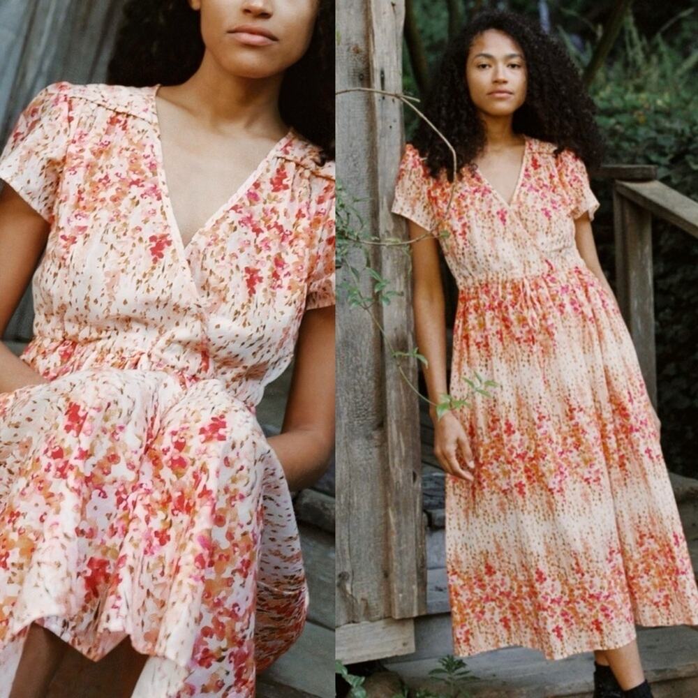 CHRISTY DAWN Dawn Sunset Gladiola Short Sleeve Tie Waist Midi Dress